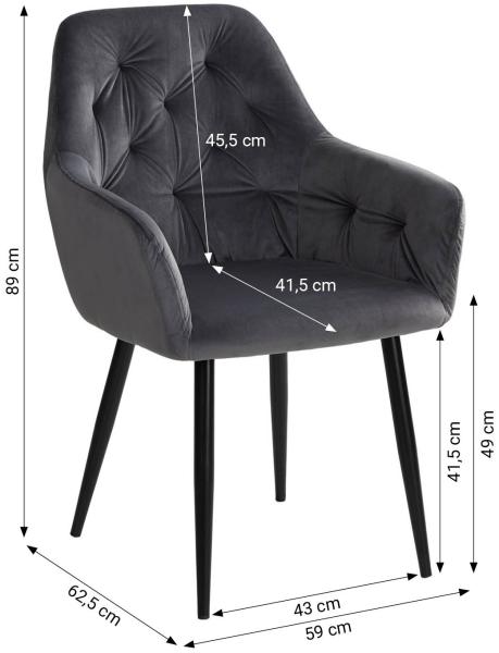 Homestyle4u Polsterstuhl 6er-Set, Samt grau, 59,5 x 88 x 56 cm Bild 3