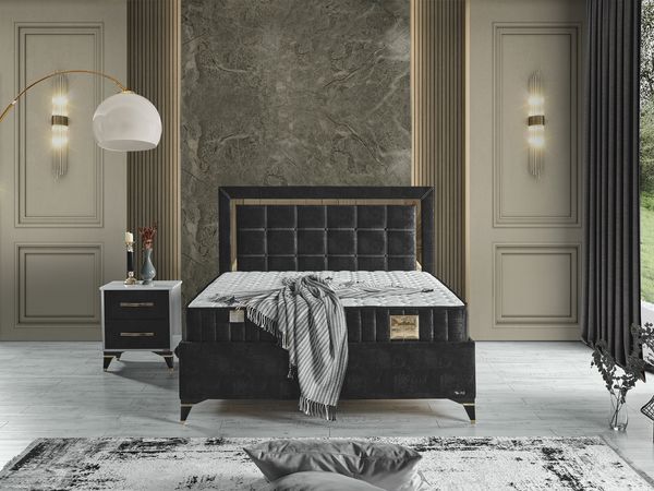 Schlafzimmer-Set "Florimella" – Bett mit Bettkasten, Nachttisch, Mit Matratze-Anthrazit