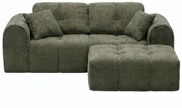 skølm 'Vanaheim' Sofa 3-tlg, 2er Sitz mit 2 Kissen und Hocker, dunkelgrün