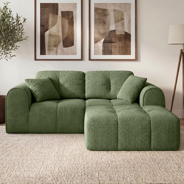 skølm 'Vanaheim' Sofa 2 Sitzer mit Hocker & 2 Kissen, Cloud Sofa dunkelgrün, Vollschaumcouch mit Federkern und Vakuum-Kompression, kein Aufbau erforderlich