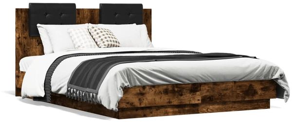 Einzelbettgestell Design für Erwachsene mit Kopfteil Räuchereiche 120x190 cm Holzwerkstoff d3177e