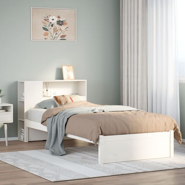 vidaXL Massivholzbett mit Regal ohne Matratze Weiß 75x190 cm Kiefer 3322370