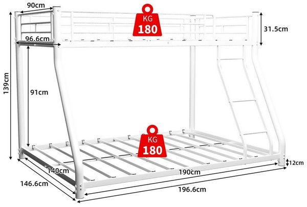 OYRREU Etagenbett Metallbett - Hochbett 90*190 cm 140*190 cm