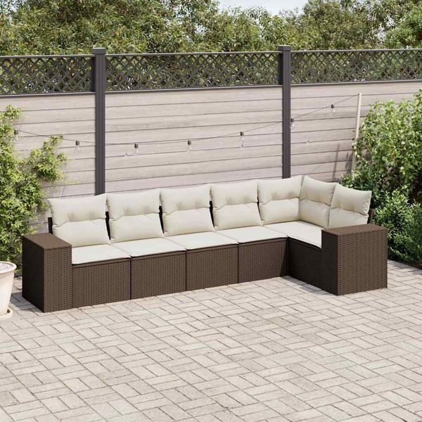 vidaXL 6-tlg. Garten-Sofagarnitur mit Kissen Braun Poly Rattan 3222592