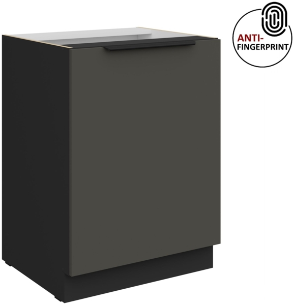 Küchen Unterschrank 60 cm Küche ARIA Graphite ultra matt + Schwarz matt, hochwertige Fronten mit Anti Fingerprint Beschichtung Küchenzeile Küchenblock