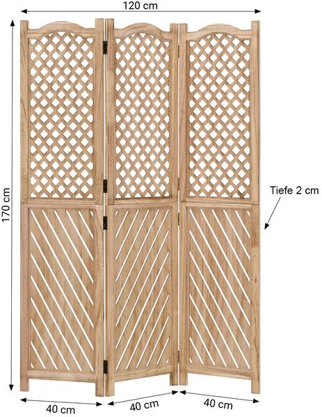 3 fach Paravent Raumteiler Holz Trennwand spanische Wand Sichtschutz Natur Bild 3