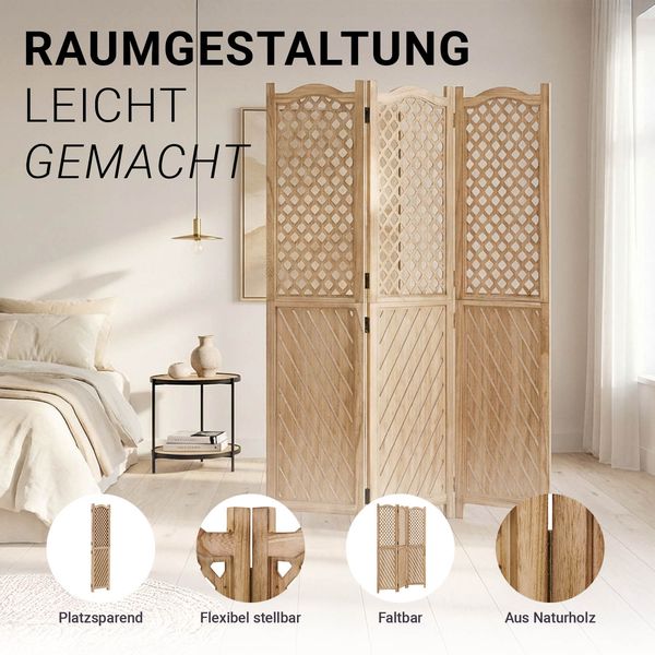 3 fach Paravent Raumteiler Holz Trennwand spanische Wand Sichtschutz Natur Bild 5