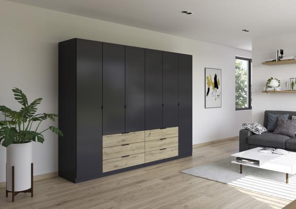 Drehtürenschrank >Davoa< in grau metallic / Eiche Artisan - 271x210x54 (BxHxT)