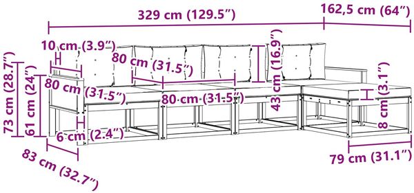 vidaXL Outdoor-Sofagarnitur mit Kissen 5 pcs Natur und Creme 3382478 Bild 6