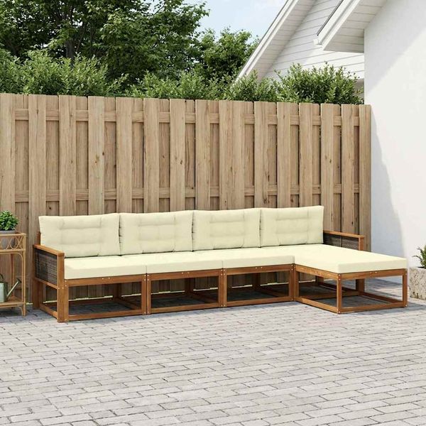 vidaXL Outdoor-Sofagarnitur mit Kissen 5 pcs Natur und Creme 3382478