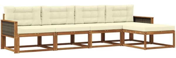 vidaXL Outdoor-Sofagarnitur mit Kissen 5 pcs Natur und Creme 3382478 Bild 2