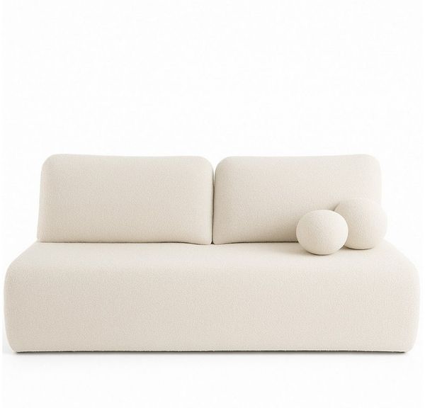 Muffo Sofa LILY, Lose Rückenkissen, dekorative kugelförmige Kissen, Schlaffunktion 130x200,Bettzeug-Container