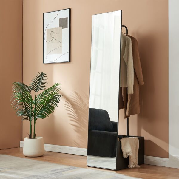 Garderobenspiegel 2-in-1 Saden 165x40x51 cm Schwarz [en. casa]