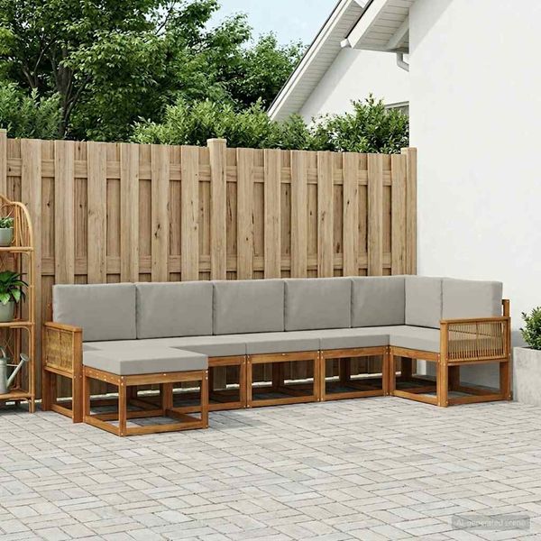 vidaXL Outdoor-Sofagarnitur 7 pcs Natürlich und Hellgrau Polyester 3385397