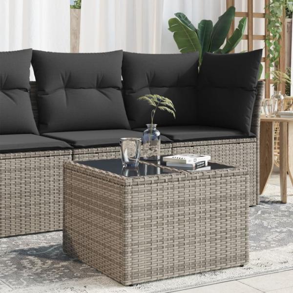 vidaXL Gartentisch mit Glasplatte Grau 55x55x37 cm Poly Rattan 366120