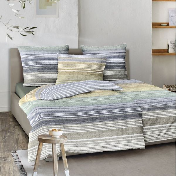 Irisette Seersucker Bettwäsche Easy 8706-20 Streifen blau grau 135x200