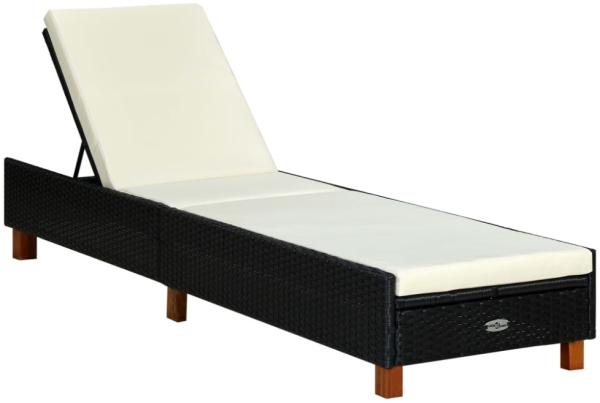 vidaXL Sonnenliege mit Auflage Poly Rattan Schwarz 310474