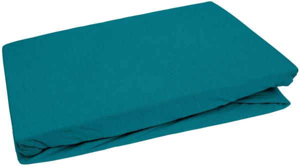 Bettwaesche-mit-Stil Jersey Spannbettlaken petrolblau 140 – 160 x200cm Höhe bis 20cm