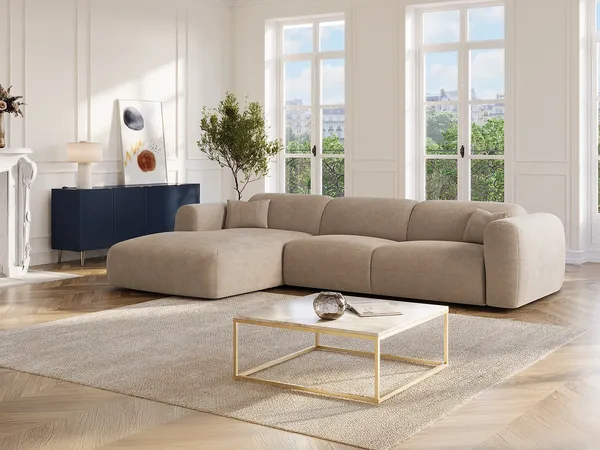Vente-unique - POGNI Sofa Samt Beige - B 165 cm x H 73 cm x L 299 cm