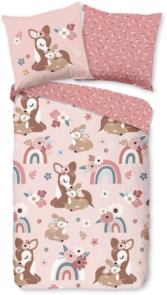 good morning Bettwäsche Renforcé Bettwäsche 135 X 200 cm + 1- 80 X 80 cm Bibi rosa bambi deer, Baumwolle, 2 teilig, bettwäsche 135x200 baumwolle sale warm weihnachten 135x200 bettbezug