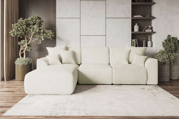 99rooms Gusto Ecksofa Cordstoff POSO Creme Links mit Schlaffunktion
