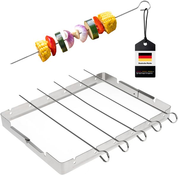 6 Grillspieße mit Halterung / Edelstahl / BBQ Grillspießhalter-Set, klappbar