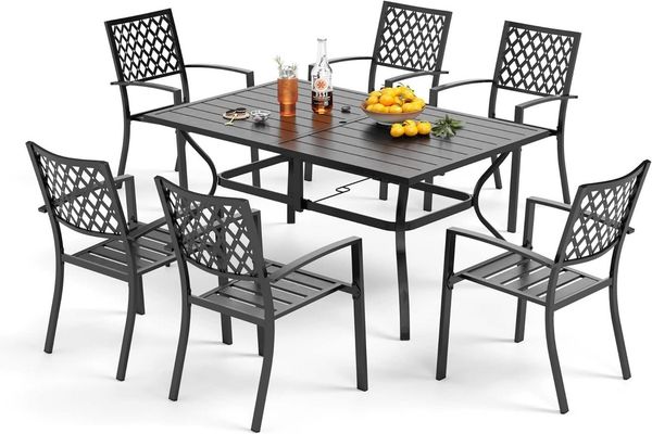 PHI VILLA Garten-Essgruppe, (Wetterfest Gartengarnitur Set 6 Personen mit, Stapelbare Stühle Terrassenmöbel Set), Outdoor Bistro Möbel Sets Metall