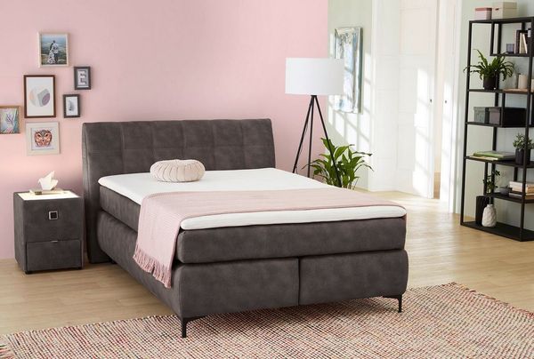 Boxspringbett Gilga / Gitta, Holzwerkstoff, Stoff, Grau, 155 x 104 x 224 cm