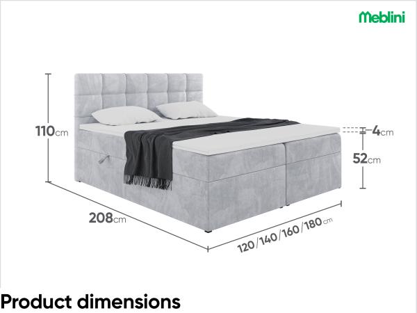 MEBLINI Boxspringbett TAPO 1 180x200 cm mit Bettkasten - H3/Hellgrau Samt Polsterbett - Doppelbett mit Topper & Taschenfederkern-Matratze Bild 7