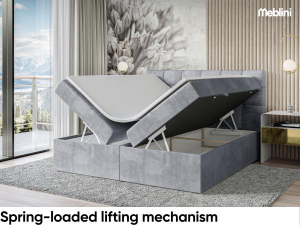 MEBLINI Boxspringbett TAPO 1 180x200 cm mit Bettkasten - H3/Hellgrau Samt Polsterbett - Doppelbett mit Topper & Taschenfederkern-Matratze Bild 3