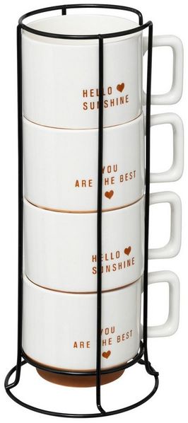 Secret de Gourmet Becher Porzellanbecher HELLO auf Metallständer, 4 x 300 ml, Keramik