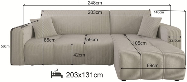 Ecksofa mit Schlaffunktion Sofa DAGNY in Stoff Cosmic Beige Ottomane Links Bild 5