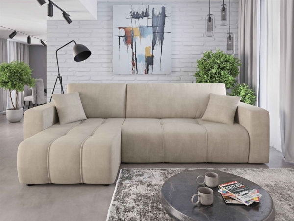 Ecksofa mit Schlaffunktion Sofa DAGNY in Stoff Cosmic Beige Ottomane Links Bild 1