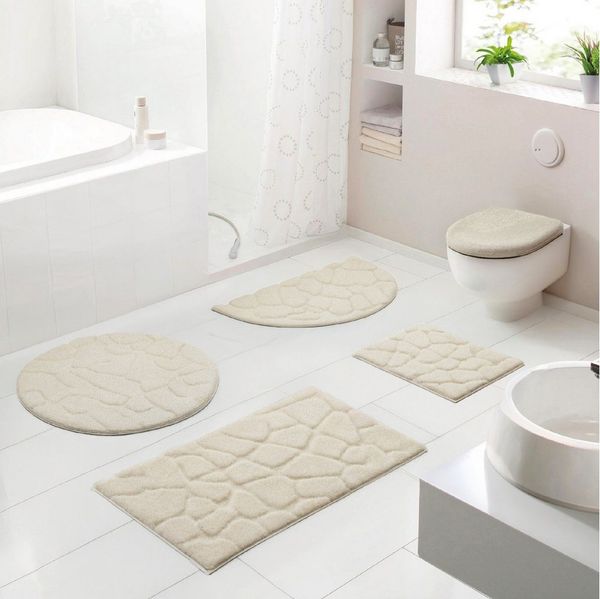 Grund Badematte Ashtar, Badvorleger, Badezimmer Teppich, 3D-Design, Höhe 20 mm, rutschhemmend beschichtet, schnell trocknend, Polyester, rechteckig, Hoch-Tief-Design mit organischer Steinoptik, Made in Europe