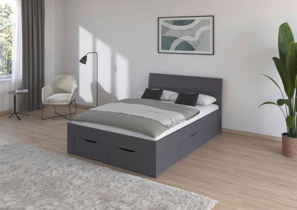 Rauch Möbel 'Flexx' Futonbett, Grau, 140x200 cm, mit Bettkasten