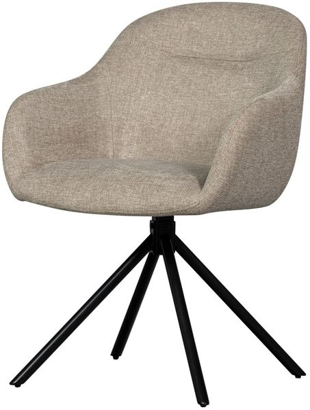 Esszimmerstuhl Grant-Jaki aus Chenille-Stoff, modern gepolstert, Sand, schwarzes Metallgestell