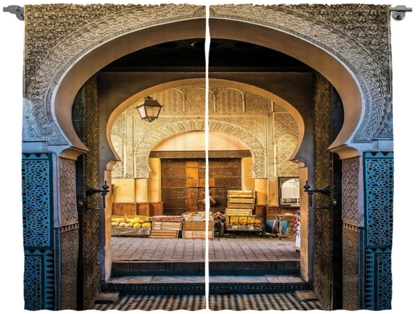 Abakuhaus Gardine Schlafzimmer Kräuselband Vorhang mit Schlaufen und Haken, Marokkanisch Altes marokkanisches Motiv