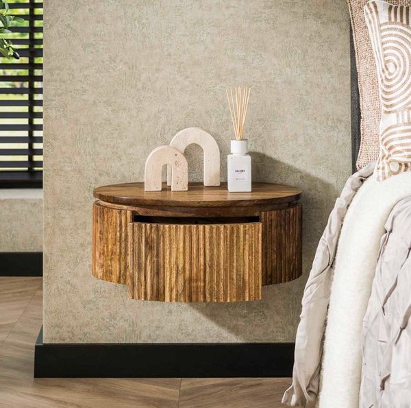 Maison ESTO Nachttisch SMELL rund hängend mit Ablage Holz Nachtschränkchen, mit 1 Schublade