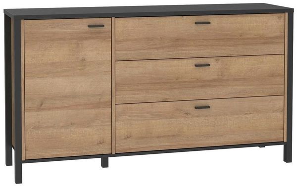 Newroom Sideboard Schwarz und Riviere Eiche 151 cm, Sideboard Schwarz und Riviere Eiche Modern Sideboard Highboard
