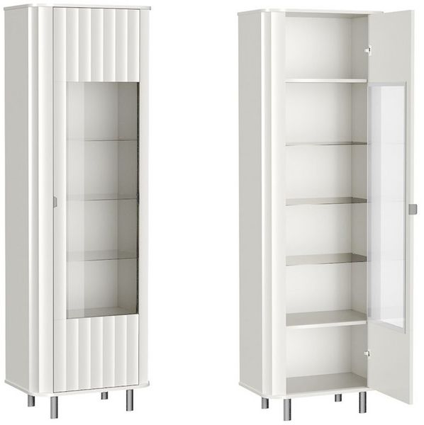 Lomadox Wohnzimmer-Set NASHVILLE-161, (Mega-Spar-Set, 3-St, Vitrine Lowboard Highboard), Wohnzimmer-Set in Weiß, mit Wellen-Optik, modern