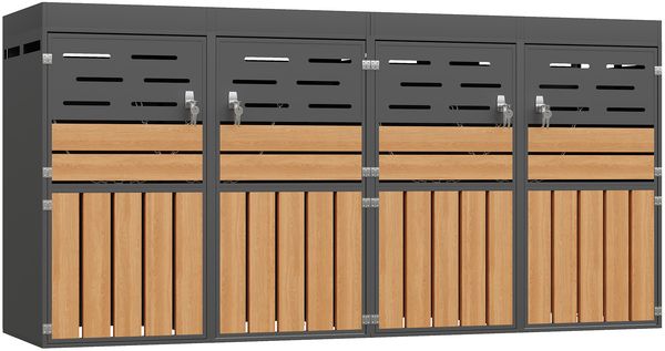 LVHOM Mülltonnenbox 4er mit Pflanzkasten, 4x240 L, Abschließbare Mülltonnenverkleidung aus Stahl für Garten, Anthrazit