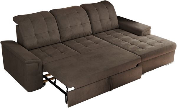 L-förmige Ecksofa mit gesteppter Sitzfläche und Rückenlehne, verstellbare Rückenkissen, Schlaffunktion und Bettkasten - MADRITO - Braun Velours - rechte Seite Bild 7