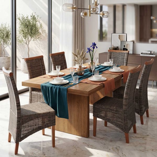 6er-Set Esszimmerstuhl Savona, Stuhl Küchenstuhl, Rattan ~ ohne Sitzkissen