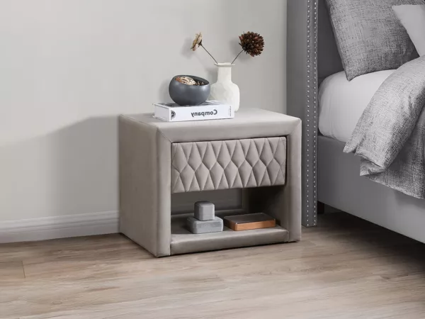 Vente-unique - DANIELE Bedside table SamtStoff Beige - B 35 cm x H 41 cm x L 50 cm