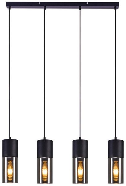 ZMH Pendelleuchte Esszimmer 3/4 Flammig Schwarz E27 Fassung Pendellampe für Küche Flur, DIY-Beleuchtung, ohne Leuchtmittel, Verstellbare Hängeleuchte Lampenschirm Glas Schlafzimmer