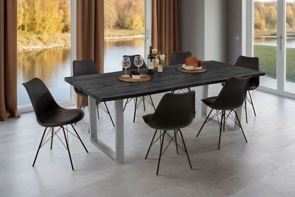 Esstisch Baumkante Holz-Optik Grau 240 x 100 U-Gestell silber JOSY 173832091