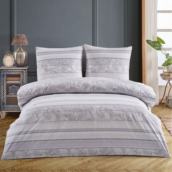 Buymax Bettwäsche Luxury, Renforcé, 3 teilig, Bettbezug-Set 100% Baumwolle 200x200 cm Reißverschluss gestreift Lila