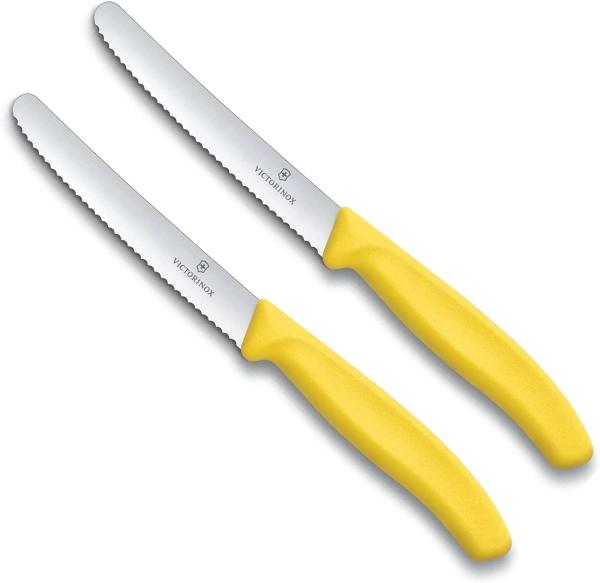 Victorinox 2-tlg Tafelmesser Set Swiss Classic Gelb mit Wellenschliff - Ergonomischer Griff, Spülmaschinengeeignet