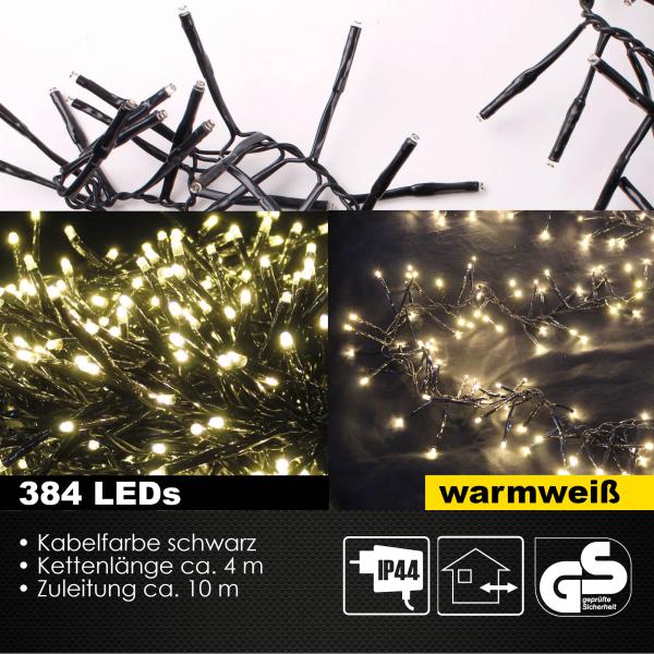 Lichterkette 384LED warmweiß Cracker Büschel Lichter Kette Weihnachtsbeleuchtung