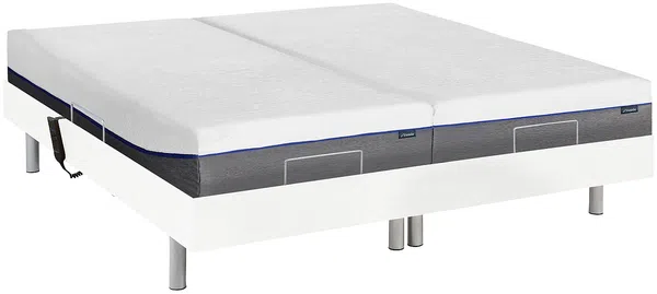 Relaxbett elektrisch mit Tellermodulen + Matratzen mit Memory Schaum - 2 x 80 x 200 cm - Weiß - HESIODE III von DREAMEA Bild 4